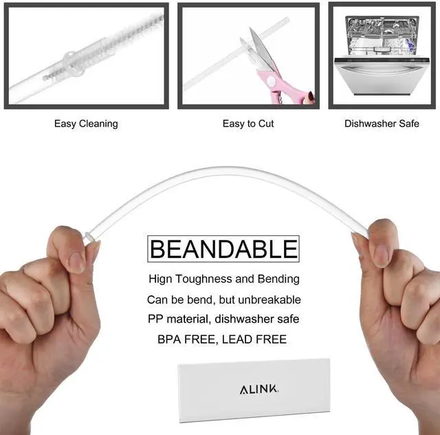 Alt view image 3 of 7 - 12-Pack Reusable Clear Plastic Straws with Brush, 10.5 in with Brush