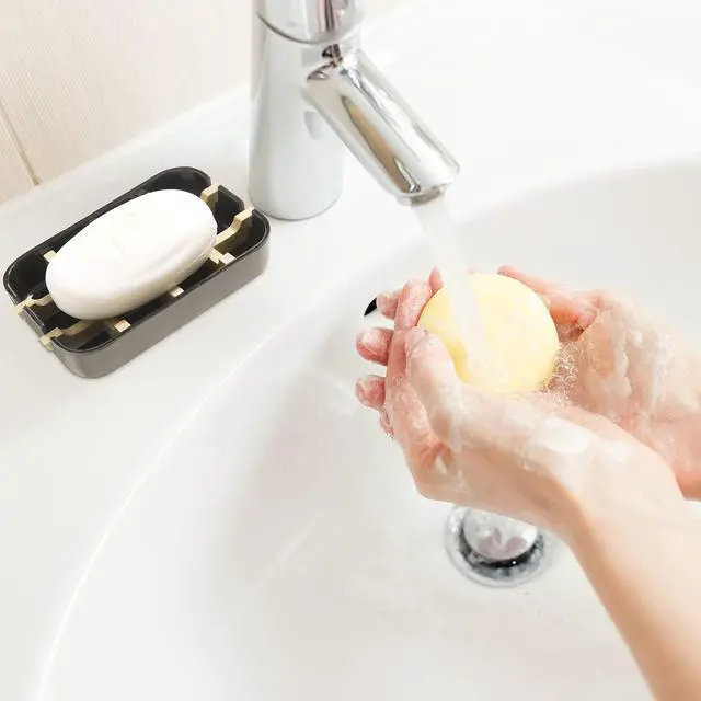 Alt view image 4 of 7 - Soap Dishes for Bar Soap, Black Bathroom Soap Holder, Bamboo Soap Dishes Holder for Bathroom Shower, Bathroom Sink Soap Dish