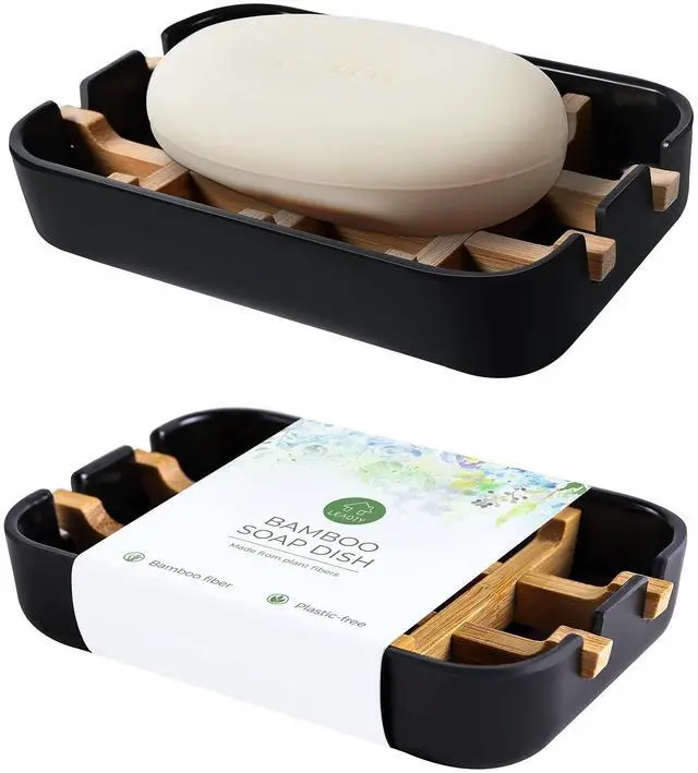 Main image of Soap Dishes for Bar Soap, Black Bathroom Soap Holder, Bamboo Soap Dishes Holder for Bathroom Shower, Bathroom Sink Soap Dish