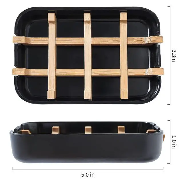Alt view image 6 of 7 - Soap Dishes for Bar Soap, Black Bathroom Soap Holder, Bamboo Soap Dishes Holder for Bathroom Shower, Bathroom Sink Soap Dish