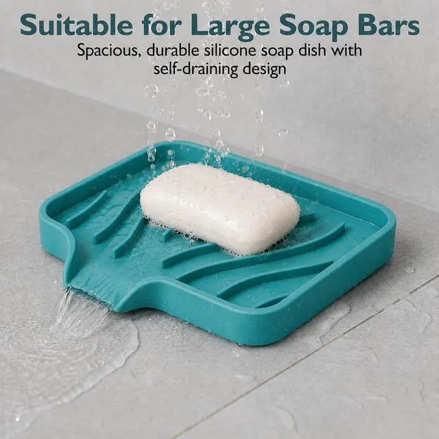 Alt view image 4 of 7 - Self Draining Soap Dish with Drain Spout - Bar Soap Holder for Bathroom & Kitchen Sink - Flexible Non-Slip Silicone Soap Holder for Bar Soap, Sponge & Scrubber - 1 Pack