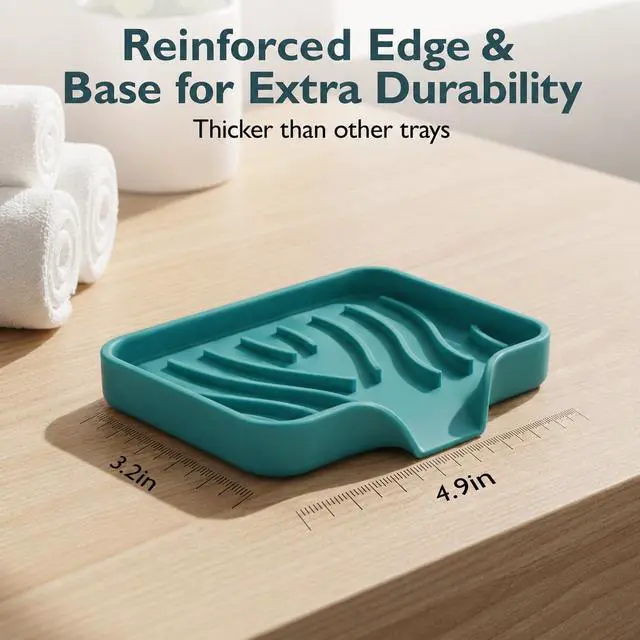 Alt view image 7 of 7 - Self Draining Soap Dish with Drain Spout - Bar Soap Holder for Bathroom & Kitchen Sink - Flexible Non-Slip Silicone Soap Holder for Bar Soap, Sponge & Scrubber - 1 Pack