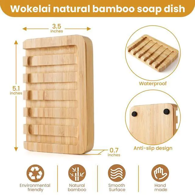 Alt view image 3 of 5 - Shampoo Bar Holder Bamboo Soap Dish for Shower Wood Soap Dishes Wooden Soap Saver Tray Stand Self Draining Travel Soap Container Case for Bathroom Kitchen Bath Tub Razor Sponges, Waterfall Drain 2 PCS