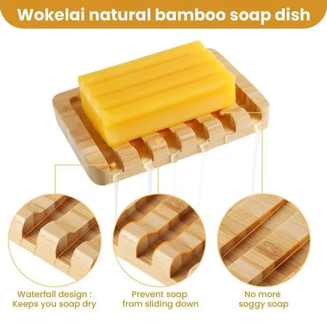 Alt view image 2 of 5 - Shampoo Bar Holder Bamboo Soap Dish for Shower Wood Soap Dishes Wooden Soap Saver Tray Stand Self Draining Travel Soap Container Case for Bathroom Kitchen Bath Tub Razor Sponges, Waterfall Drain 2 PCS
