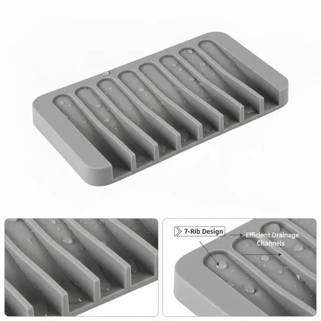 Alt view image 4 of 7 - 2 PCS Soap Holder, Self Draining Soap Dishes, Premium Silicone Soap Holder, Bathroom, Kitchen, Sponges, Keep Soaps Bars Dry Clean, Extend Life Easy Clean Non - Slip Design