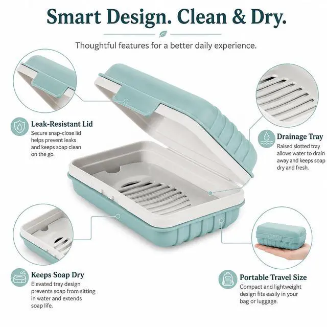 Alt view image 3 of 6 - Soap Box with Lid, Blue, Bathroom Soap Dish, Storage Container