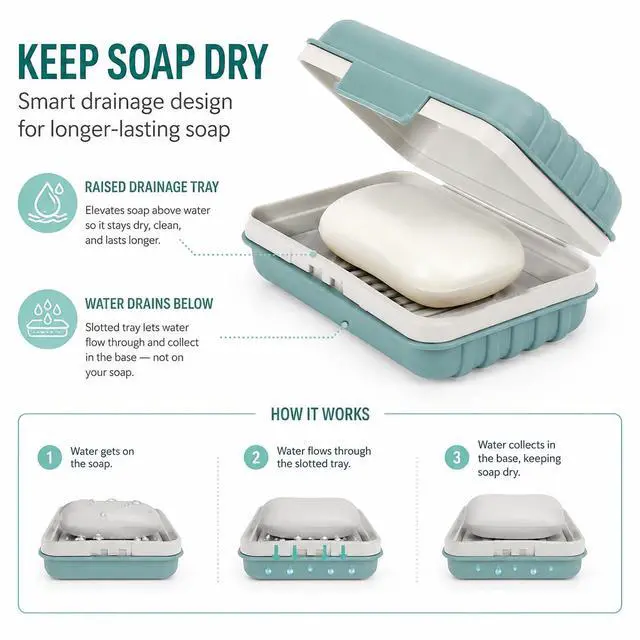Alt view image 4 of 6 - Soap Box with Lid, Blue, Bathroom Soap Dish, Storage Container
