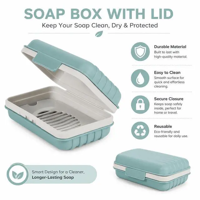 Alt view image 5 of 6 - Soap Box with Lid, Blue, Bathroom Soap Dish, Storage Container