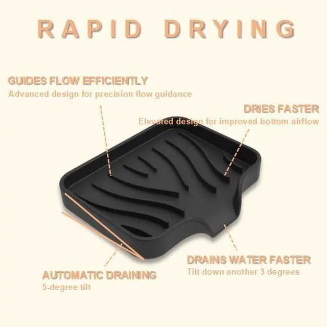Main image of Silicone Soap Dish with Drainer, Fast Dry Kitchen Bath Black Small 2-Pack