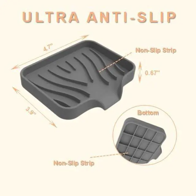 Alt view image 2 of 4 - Silicone Soap Dish with Drainer, Fast Dry Kitchen Bath Black Small 2-Pack