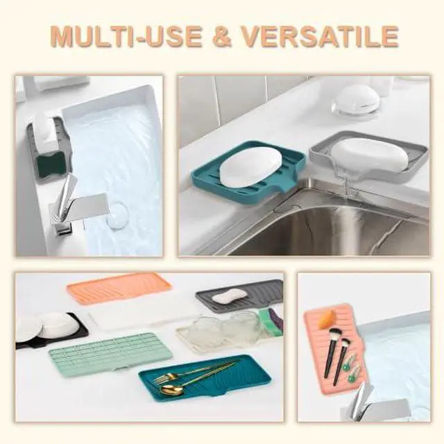 Alt view image 3 of 4 - Silicone Soap Dish with Drainer, Fast Dry Kitchen Bath Black Small 2-Pack