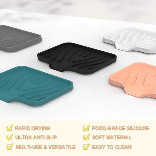 Alt view image 4 of 4 - Silicone Soap Dish with Drainer, Fast Dry Kitchen Bath Black Small 2-Pack