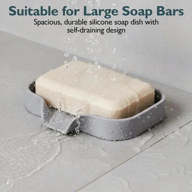 Alt view image 4 of 7 - Self Draining Soap Dish with Drain Spout - Bar Soap Holder for Bathroom & Kitchen Sink - Flexible Non-Slip Silicone Soap Holder for Bar Soap, Sponge & Scrubber - 1 Pack