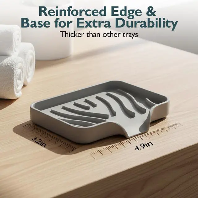 Alt view image 7 of 7 - Self Draining Soap Dish with Drain Spout - Bar Soap Holder for Bathroom & Kitchen Sink - Flexible Non-Slip Silicone Soap Holder for Bar Soap, Sponge & Scrubber - 1 Pack