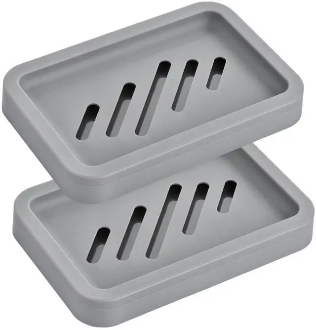 Main image of 2PCS Grey Soap Holders, Premium Plastic Bamboo Dish for Shower, Bath