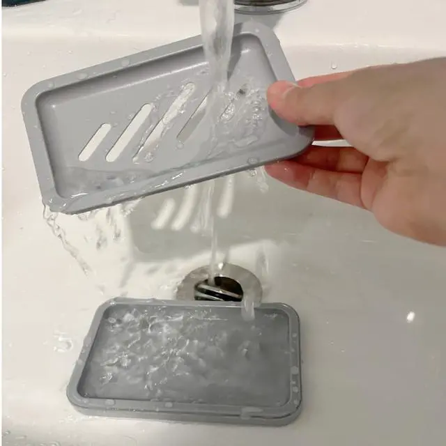 Alt view image 7 of 7 - 2PCS Grey Soap Holders, Premium Plastic Bamboo Dish for Shower, Bath