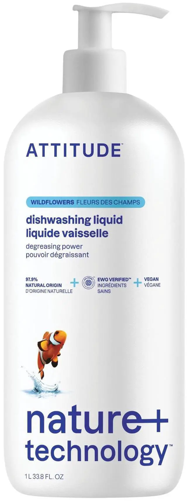 Main image of Dish Soap, EWG Verified, Plant-Based & Vegan Dishwashing Liquid, Naturally Derived, Wildflowers Scent, 33.8 Fl Oz