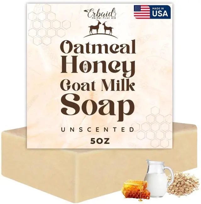 Main image of Oatmeal Soap Natural Oatmeal & Honey Goat Milk Bar Face & Body Wash for Eczema, Psoriasis, Dry, Itchy, Sensitive Skin Relief Unscented Soap Great for Kids, Babies Handcrafted, Made in USA