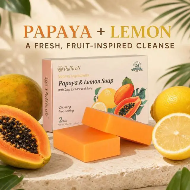 Alt view image 2 of 7 - Papaya Lemon Exfoliating Soap for Face & Body, 2 Bars with Foaming Net