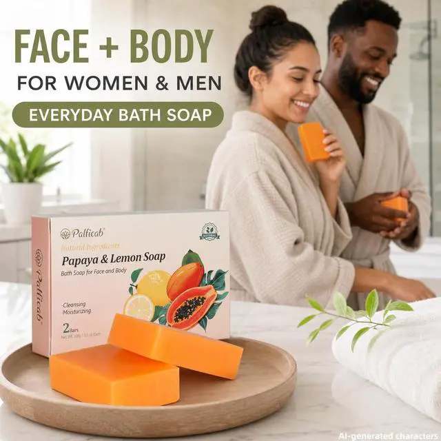 Alt view image 4 of 7 - Papaya Lemon Exfoliating Soap for Face & Body, 2 Bars with Foaming Net