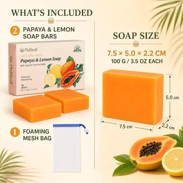 Alt view image 5 of 7 - Papaya Lemon Exfoliating Soap for Face & Body, 2 Bars with Foaming Net