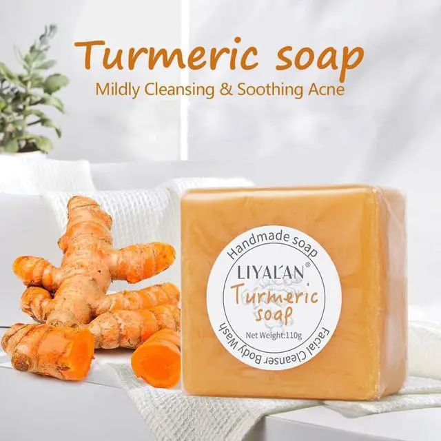Alt view image 2 of 7 - Turmeric Soap Bar for Face Body Smooth Skin,Deep Cleansing, Natural Vegan Handmade Soap Sensitive Skin Formula 3.88 oz x 1bar with a fresh ginger and lemongrass scent