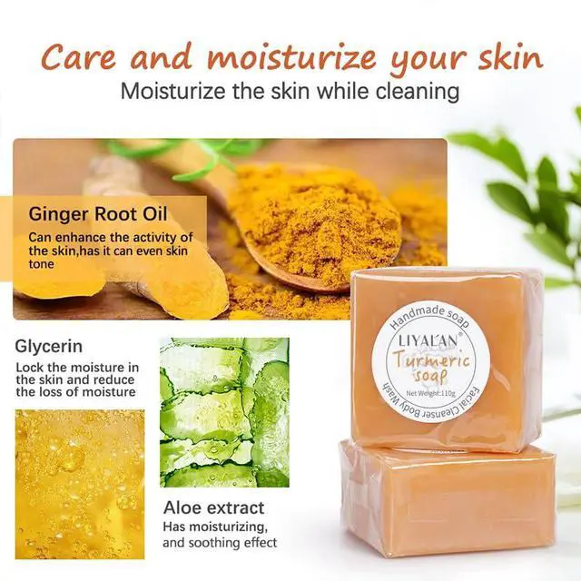 Alt view image 4 of 7 - Turmeric Soap Bar for Face Body Smooth Skin,Deep Cleansing, Natural Vegan Handmade Soap Sensitive Skin Formula 3.88 oz x 1bar with a fresh ginger and lemongrass scent