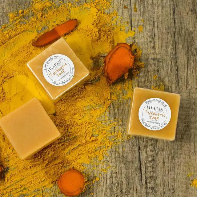 Alt view image 6 of 7 - Turmeric Soap Bar for Face Body Smooth Skin,Deep Cleansing, Natural Vegan Handmade Soap Sensitive Skin Formula 3.88 oz x 1bar with a fresh ginger and lemongrass scent