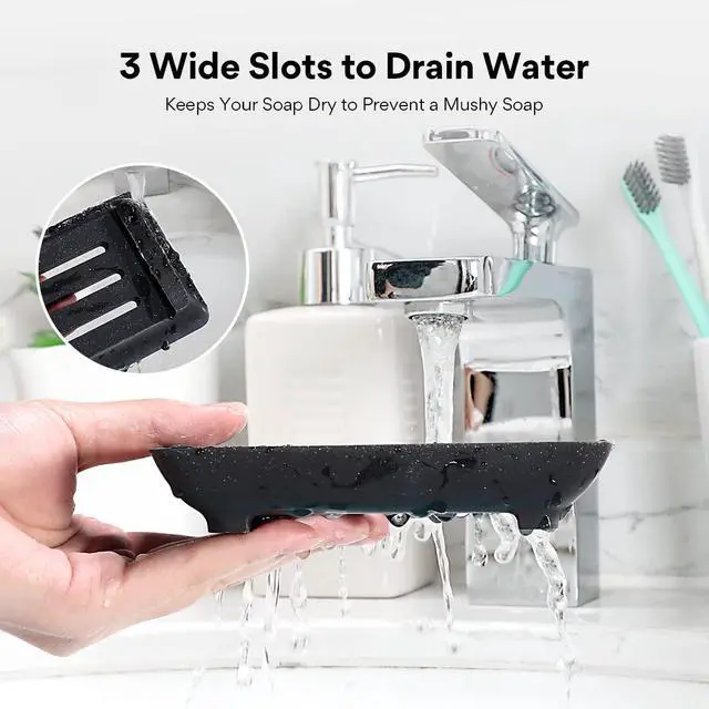Alt view image 2 of 6 - Soap Dish with Drain, Bar Soap Holder Saver Self Draining Waterfall Soap Sponge Tray Dishes, Easy Clean Soap Case Box Container for Bathroom Shower Kitchen Sink Countertop Black