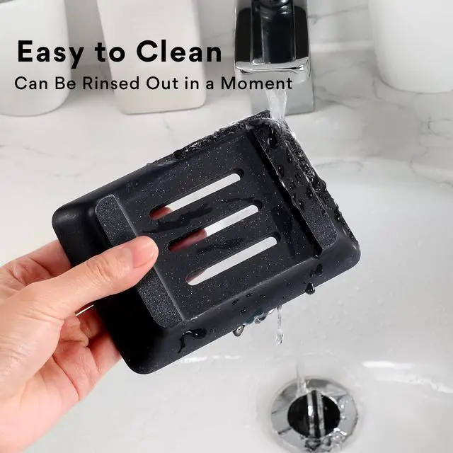 Alt view image 4 of 6 - Soap Dish with Drain, Bar Soap Holder Saver Self Draining Waterfall Soap Sponge Tray Dishes, Easy Clean Soap Case Box Container for Bathroom Shower Kitchen Sink Countertop Black