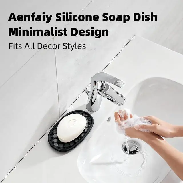 Alt view image 2 of 7 - 2 Pack Soap Dish for Shower, Non-Slip Silicone Bar Soap Holder with Efficient Drainage Holes for Bathroom Sink, Self Draining Soaps Saver Pad for Shower Niche, Shelf (Black- 2Pcs)