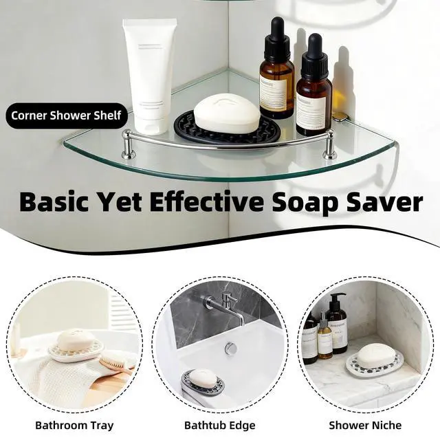 Alt view image 3 of 7 - 2 Pack Soap Dish for Shower, Non-Slip Silicone Bar Soap Holder with Efficient Drainage Holes for Bathroom Sink, Self Draining Soaps Saver Pad for Shower Niche, Shelf (Black- 2Pcs)