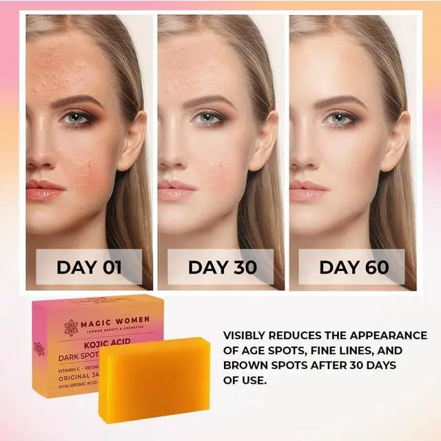Alt view image 3 of 7 - Kojic Acid Soap Skin Brightening 1 or 2 Bar (3.5 oz Each) with Vitamin C, Retinol, Turmeric (1)