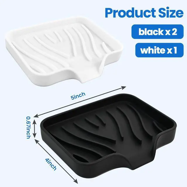 Alt view image 2 of 7 - 3 Pack Silicone Soap Dish with Drain - Bar Soap Holder for Shower, Bathroom and Kitchen Sink Organize (2Pack Black + 1Pack White)