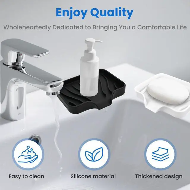 Alt view image 6 of 7 - 3 Pack Silicone Soap Dish with Drain - Bar Soap Holder for Shower, Bathroom and Kitchen Sink Organize (2Pack Black + 1Pack White)