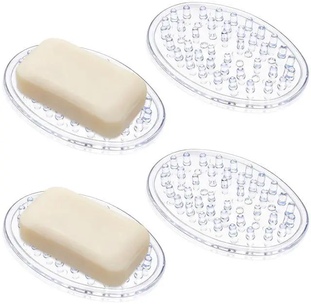 Main image of 4 Pack Plastic Soap Holder, Clear Soap Dish with Drain Holes, Soaps Savers, Soaps Sponge Holder for Kitchen Bathroom Shower Counter, 4.7 x 3.15 x 0.75 Inches