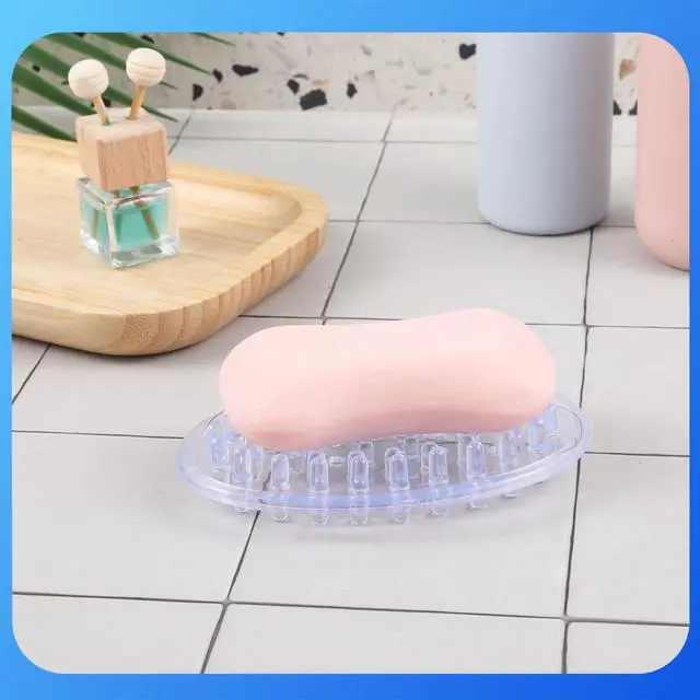 Alt view image 5 of 7 - 4 Pack Plastic Soap Holder, Clear Soap Dish with Drain Holes, Soaps Savers, Soaps Sponge Holder for Kitchen Bathroom Shower Counter, 4.7 x 3.15 x 0.75 Inches