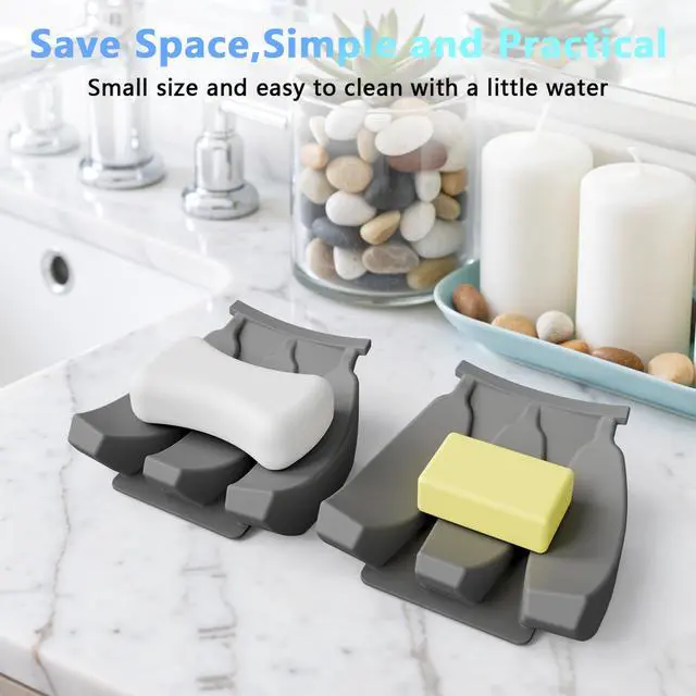 Alt view image 3 of 7 - 1-Pack Self Draining Soap Dishes(Design in Aug. 2025), Premium Silicone Soap Holder, Soap Saver for Shower-Bathroom-Kitchen-Bath Tub-Razor-Sponges, Extend Soap Life, Easy Dry (Gray)