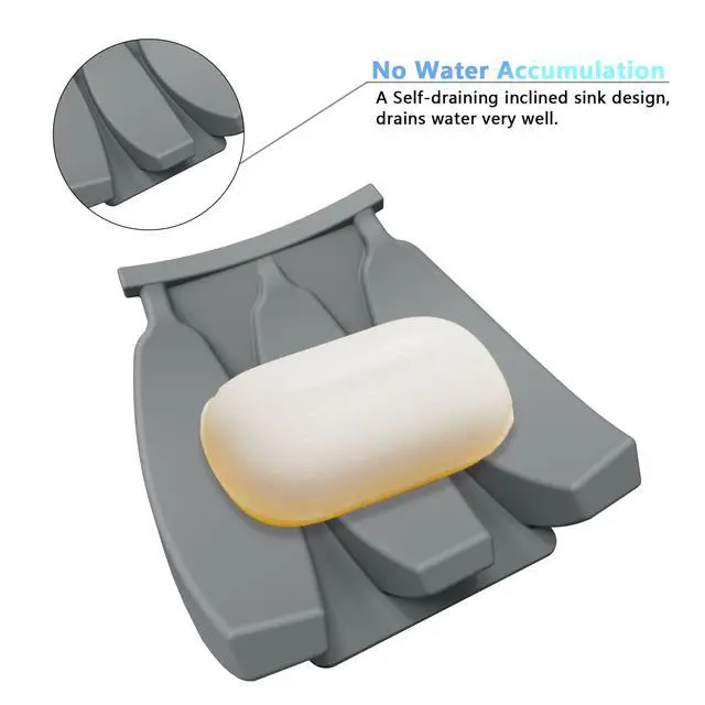 Alt view image 5 of 7 - 1-Pack Self Draining Soap Dishes(Design in Aug. 2025), Premium Silicone Soap Holder, Soap Saver for Shower-Bathroom-Kitchen-Bath Tub-Razor-Sponges, Extend Soap Life, Easy Dry (Gray)