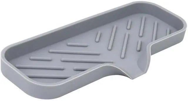 Main image of Silicone Bathroom Soap Dishes, Sponge Holder for Kitchen Sink, Shower Soap Holder with Drain, Soap Dispenser Tray, Soap Dish for Bottle, Cup, Sink or Counter Organizer - Gray 9" x 3.15"