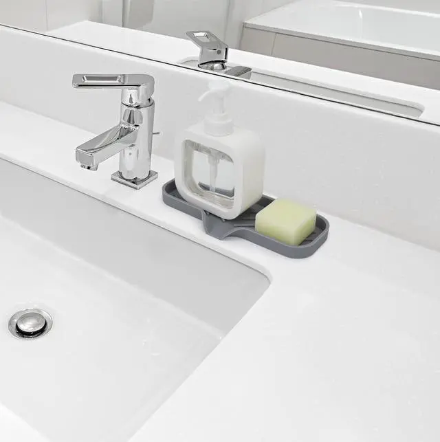 Alt view image 7 of 7 - Silicone Bathroom Soap Dishes, Sponge Holder for Kitchen Sink, Shower Soap Holder with Drain, Soap Dispenser Tray, Soap Dish for Bottle, Cup, Sink or Counter Organizer - Gray 9" x 3.15"