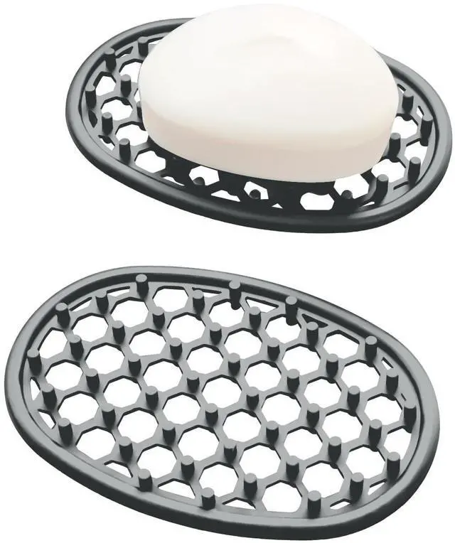 Main image of 2 Pack Soap Dish for Shower, Non-Slip Silicone Bar Soap Holder with Efficient Drainage Holes for Bathroom Sink, Self Draining Soaps Saver Pad for Shower Niche, Shelf (Gray- 2Pcs)