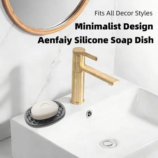 Alt view image 2 of 7 - 2 Pack Soap Dish for Shower, Non-Slip Silicone Bar Soap Holder with Efficient Drainage Holes for Bathroom Sink, Self Draining Soaps Saver Pad for Shower Niche, Shelf (Gray- 2Pcs)