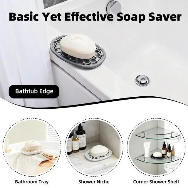 Alt view image 3 of 7 - 2 Pack Soap Dish for Shower, Non-Slip Silicone Bar Soap Holder with Efficient Drainage Holes for Bathroom Sink, Self Draining Soaps Saver Pad for Shower Niche, Shelf (Gray- 2Pcs)