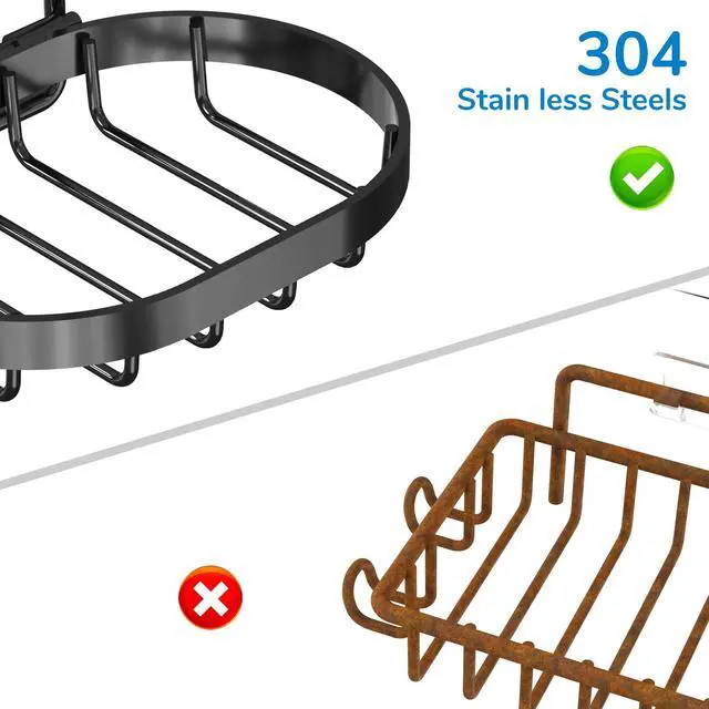 Alt view image 2 of 7 - 2 Tier Soap Dish Holder, Soap Bar Holder with Hooks, Shampoo Bar Caddy for Shower Wall, Razor Holder for Shower, Bar Soap Container 304 Stainless Steel, Bathroom (Black)