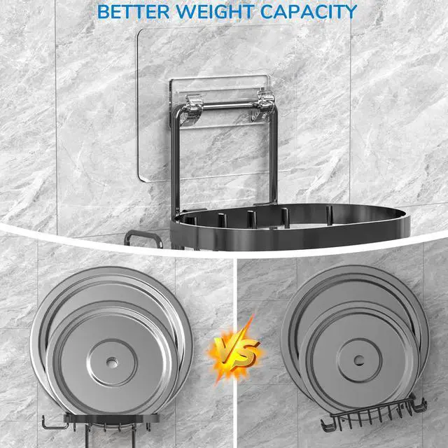Alt view image 4 of 7 - 2 Tier Soap Dish Holder, Soap Bar Holder with Hooks, Shampoo Bar Caddy for Shower Wall, Razor Holder for Shower, Bar Soap Container 304 Stainless Steel, Bathroom (Black)