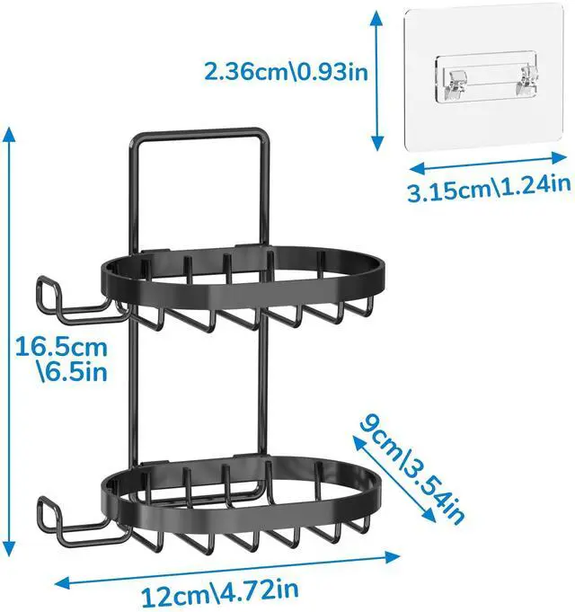 Alt view image 7 of 7 - 2 Tier Soap Dish Holder, Soap Bar Holder with Hooks, Shampoo Bar Caddy for Shower Wall, Razor Holder for Shower, Bar Soap Container 304 Stainless Steel, Bathroom (Black)