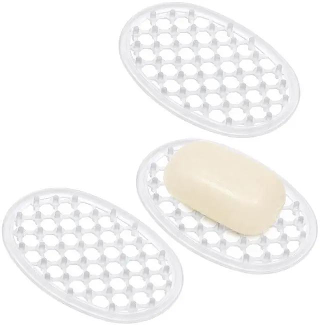 Main image of 3 Pcs Silicone Soap Dish Self Draining Soap Holder with Holes(Transparent)