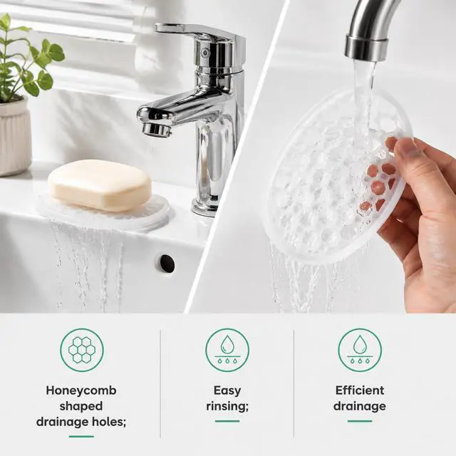 Alt view image 4 of 7 - 3 Pcs Silicone Soap Dish Self Draining Soap Holder with Holes(Transparent)