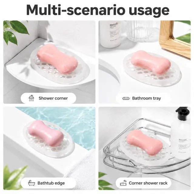 Alt view image 6 of 7 - 3 Pcs Silicone Soap Dish Self Draining Soap Holder with Holes(Transparent)